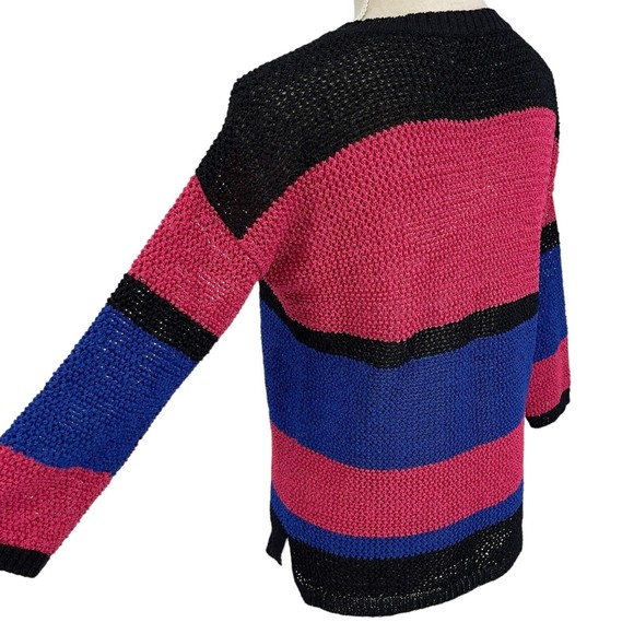 Jones New York Signature Striped 3/4 Sleeve Open Knit Sweater Womens Petite S - Picture 8 of 13